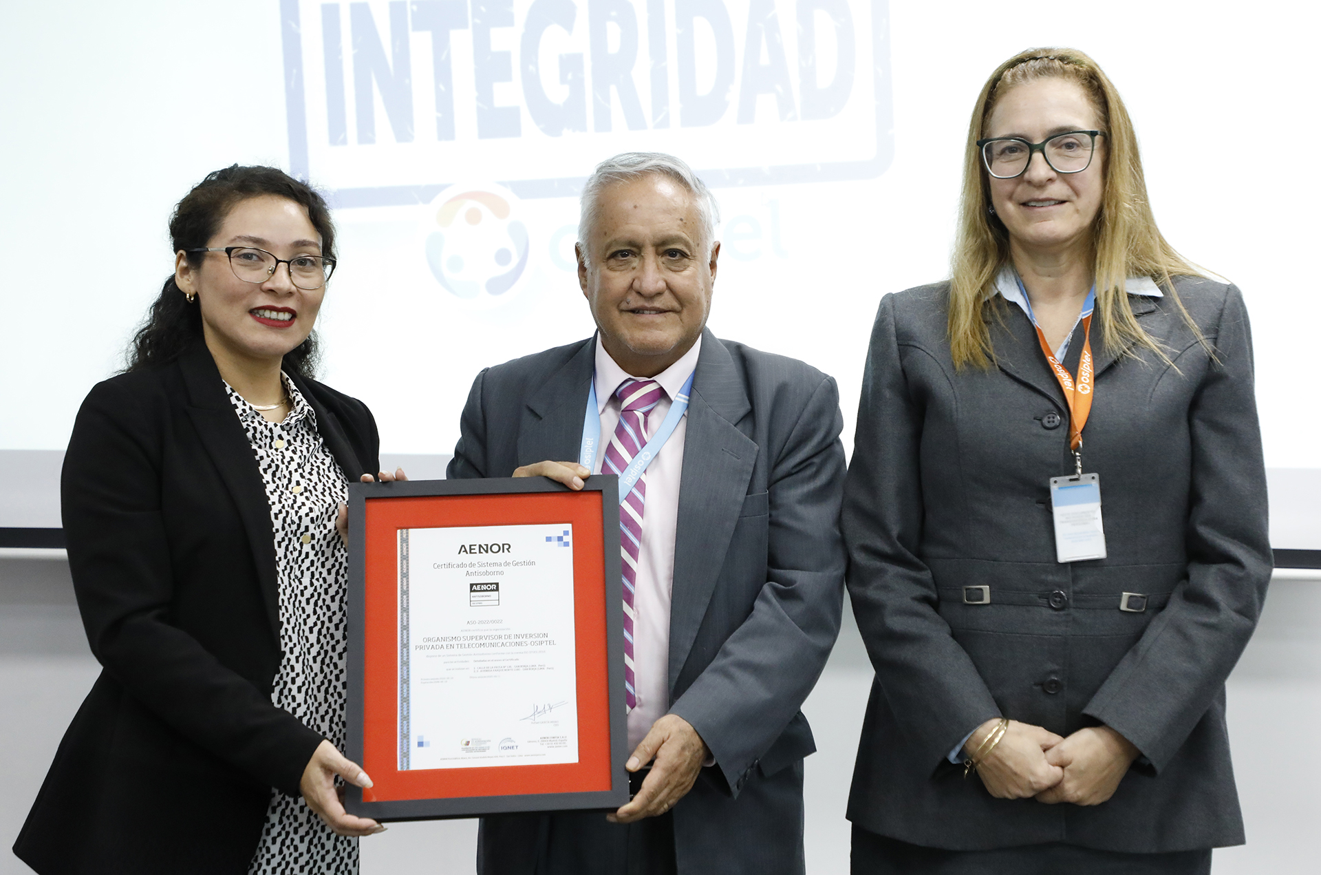 OSIPTEL obtiene por tres años más la certificación ISO 37001 por su sistema de gestión antisoborno